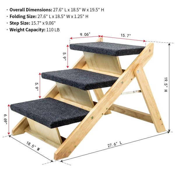 Foldable 3-Step Wood Dog Stairs - Gray Wood - Image 2