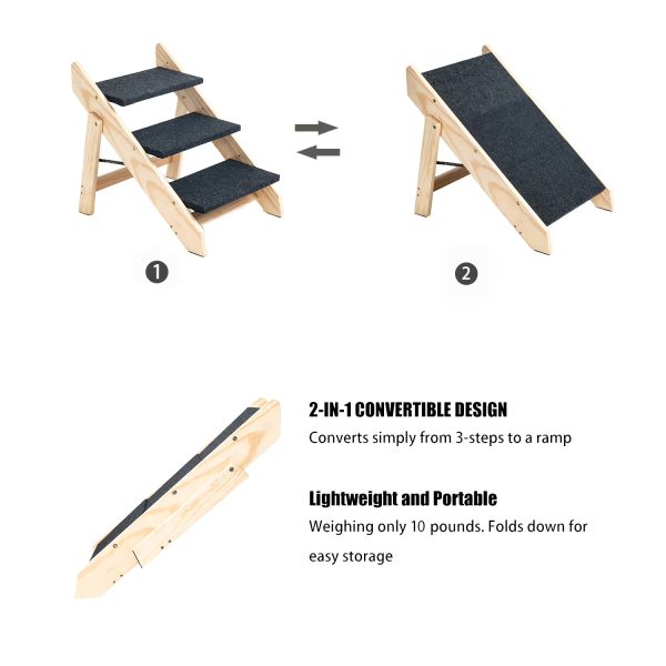 Foldable 3-Step Wood Dog Stairs - Gray Wood - Image 3