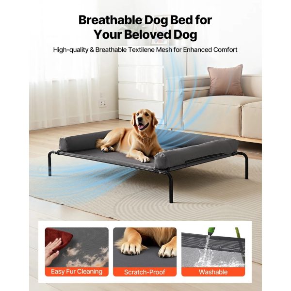 Elevated Cooling Dog Bed with Headrest - Gray, XL - Image 8