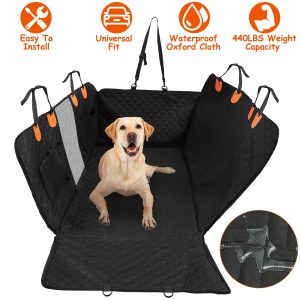 Waterproof Dog Car Seat Cover with Mesh Window – Black