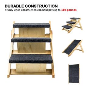 Foldable 3-Step Wood Dog Stairs - Gray Wood