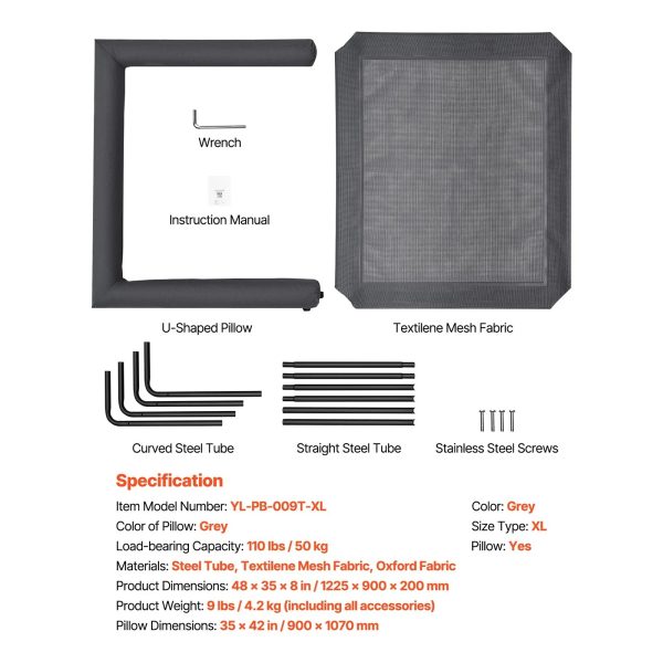 Elevated Cooling Dog Bed with Headrest - Gray, XL - Image 6